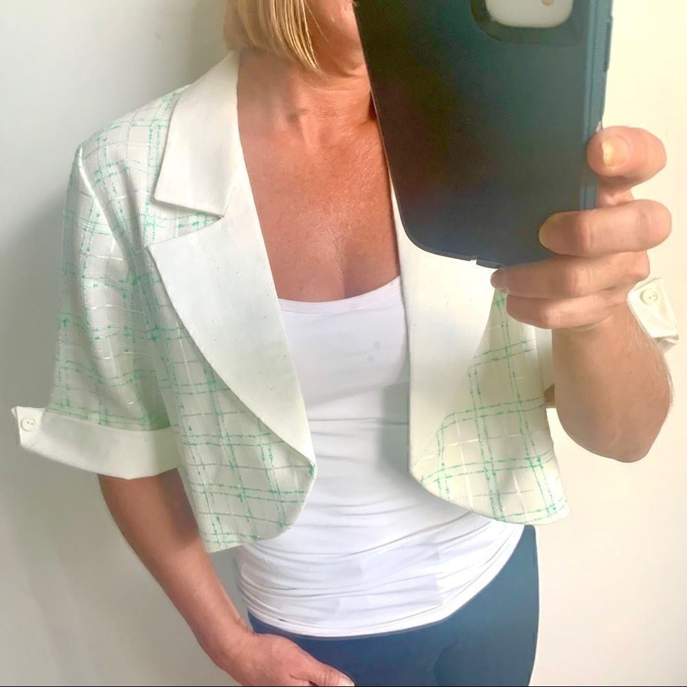 Vintage Unique Green White Checked Croo Jacket